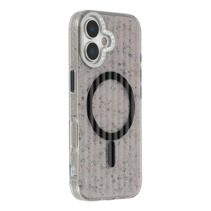 For iPhone 17 Case Compatible with MagSafe IMD Glitter Glacier Texture TPU PC Phone Back Cover - Transparent Black - 1
