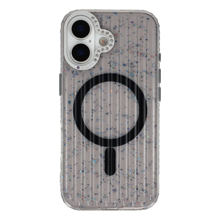 For iPhone 17 Case Compatible with MagSafe IMD Glitter Glacier Texture TPU PC Phone Back Cover - Transparent Black - 3