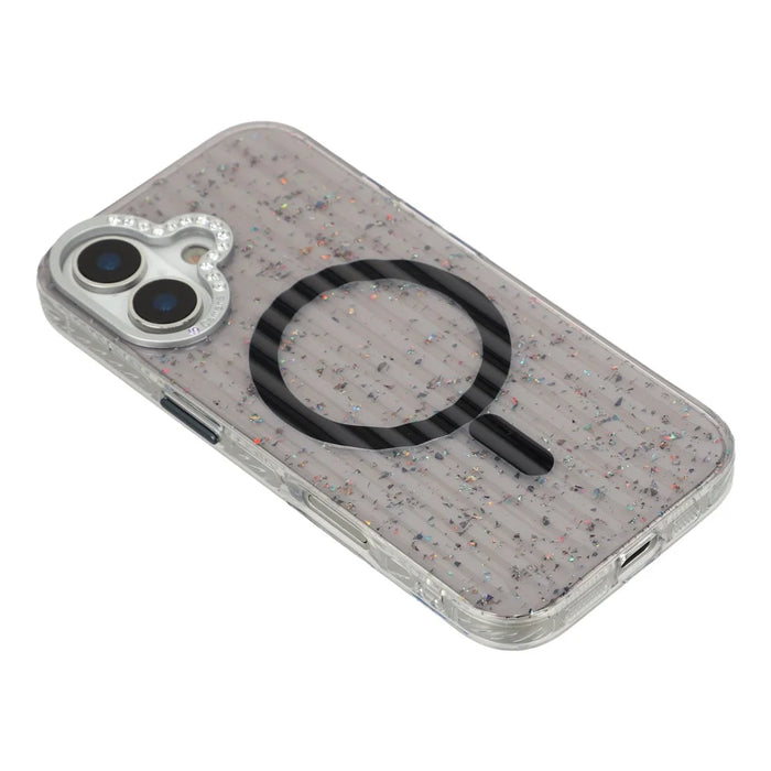 For iPhone 17 Case Compatible with MagSafe IMD Glitter Glacier Texture TPU PC Phone Back Cover - Transparent Black - 4