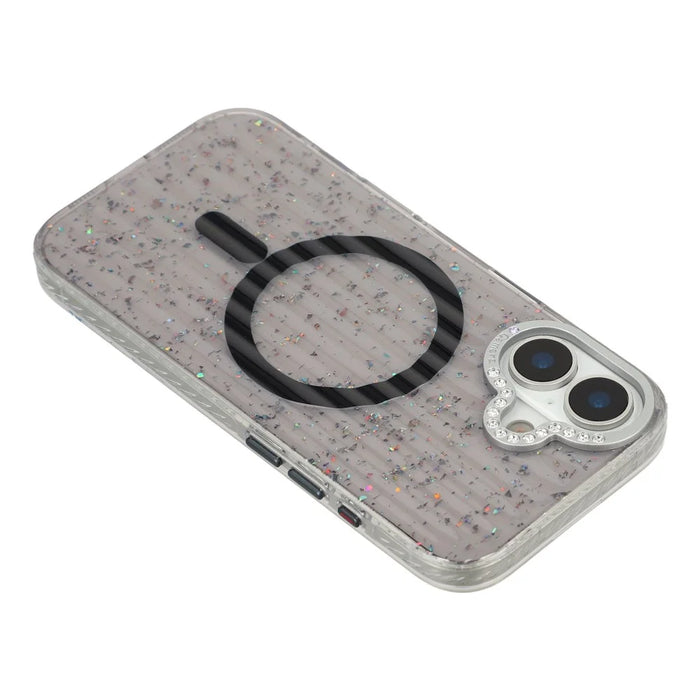For iPhone 17 Case Compatible with MagSafe IMD Glitter Glacier Texture TPU PC Phone Back Cover - Transparent Black - 5