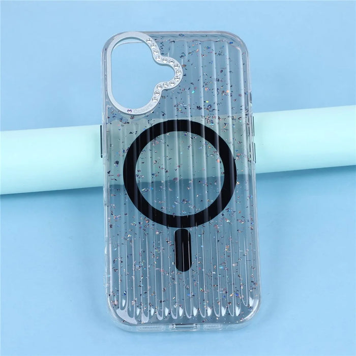 For iPhone 17 Case Compatible with MagSafe IMD Glitter Glacier Texture TPU PC Phone Back Cover - Transparent Black - 6