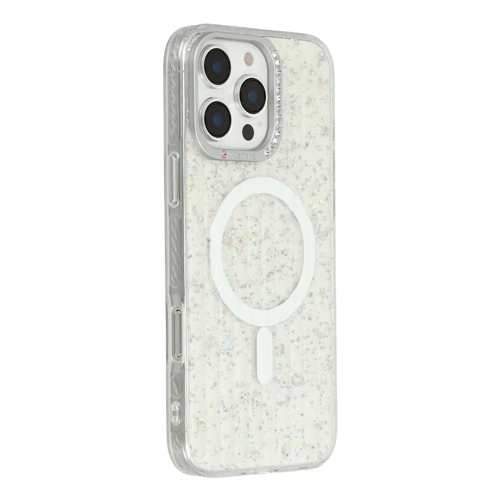 For iPhone 16 Pro Max Case Compatible with MagSafe IMD Glitter Glacier Texture TPU PC Phone Back Cover - Transparent - 1