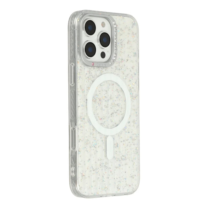 For iPhone 16 Pro Max Case Compatible with MagSafe IMD Glitter Glacier Texture TPU PC Phone Back Cover - Transparent - 1