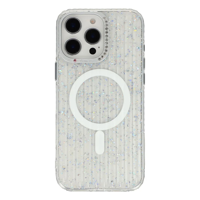 For iPhone 16 Pro Max Case Compatible with MagSafe IMD Glitter Glacier Texture TPU PC Phone Back Cover - Transparent - 3