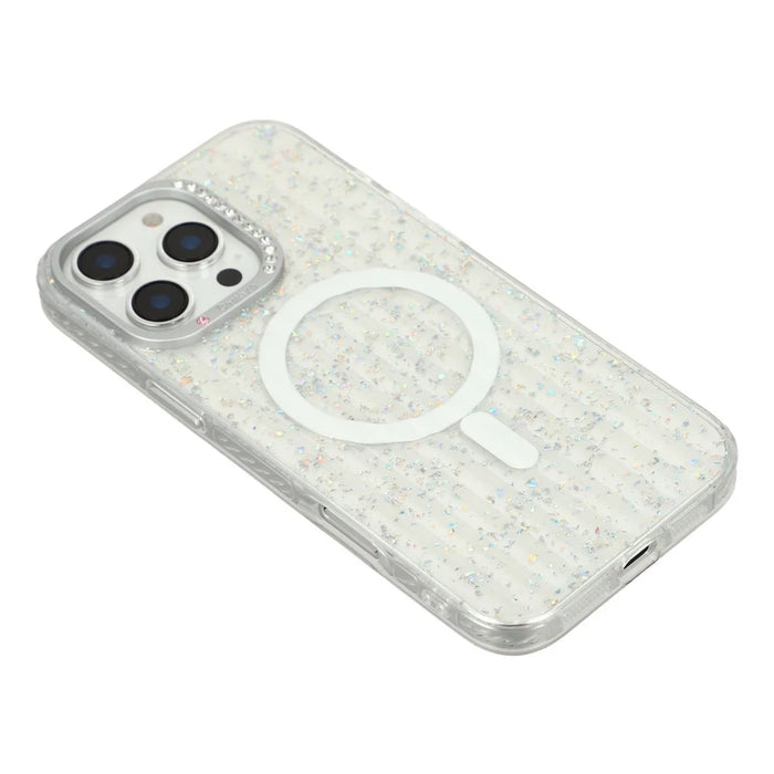 For iPhone 16 Pro Max Case Compatible with MagSafe IMD Glitter Glacier Texture TPU PC Phone Back Cover - Transparent - 4