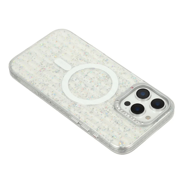 For iPhone 16 Pro Max Case Compatible with MagSafe IMD Glitter Glacier Texture TPU PC Phone Back Cover - Transparent - 5