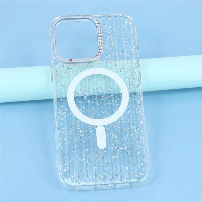 For iPhone 16 Pro Max Case Compatible with MagSafe IMD Glitter Glacier Texture TPU PC Phone Back Cover - Transparent - 6
