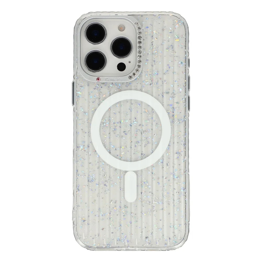 For iPhone 16 Pro Case Compatible with MagSafe IMD Glitter Glacier Texture TPU PC Phone Back Cover - Transparent - 3