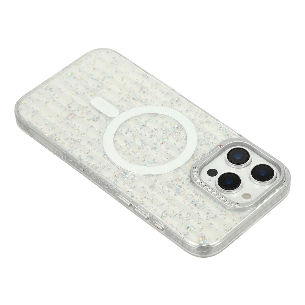For iPhone 16 Pro Case Compatible with MagSafe IMD Glitter Glacier Texture TPU PC Phone Back Cover - Transparent - 5
