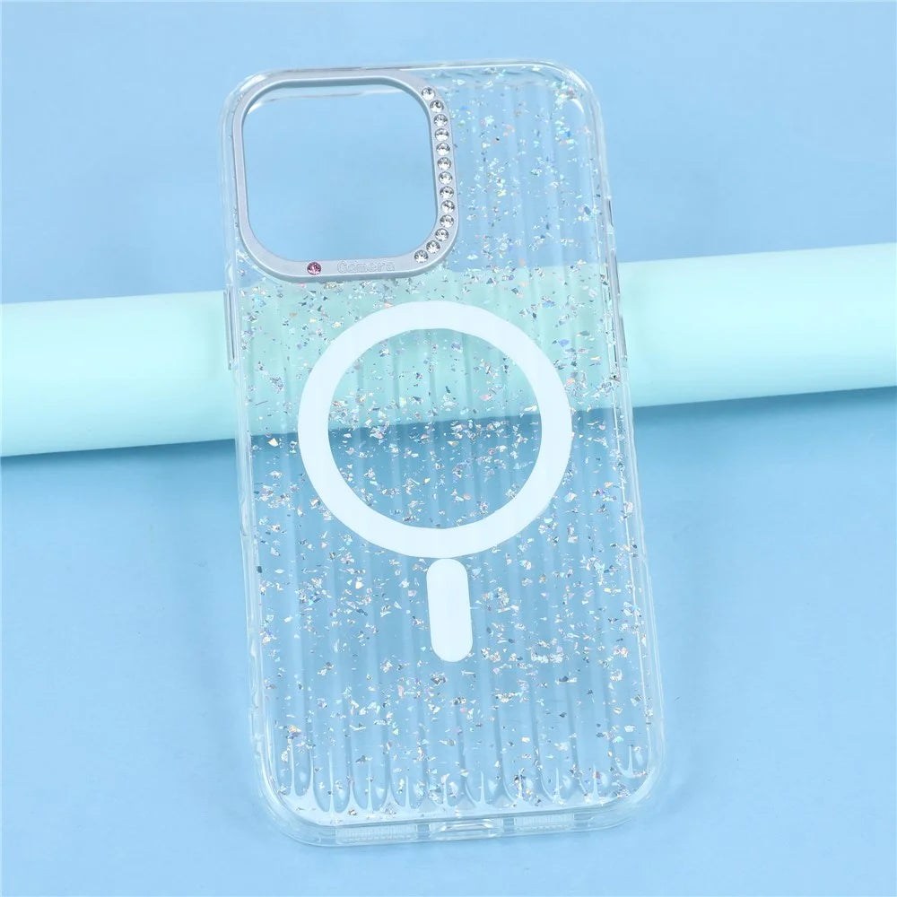For iPhone 16 Pro Case Compatible with MagSafe IMD Glitter Glacier Texture TPU PC Phone Back Cover - Transparent - 6
