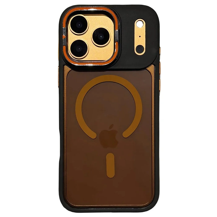 For iPhone 17 Pro Case Compatible with MagSafe Lens Kickstand Skin Touch PC TPU Phone Cover - Orange - 1