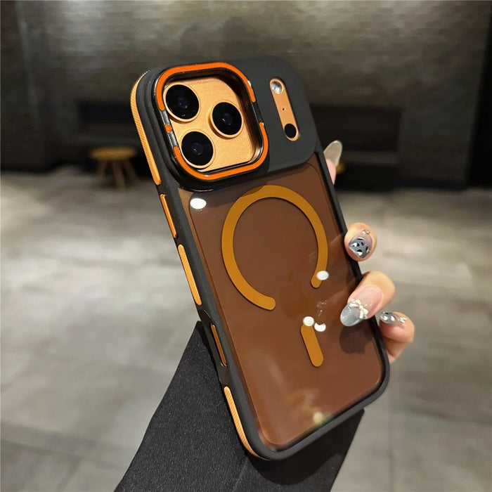 For iPhone 17 Pro Case Compatible with MagSafe Lens Kickstand Skin Touch PC TPU Phone Cover - Orange - 2