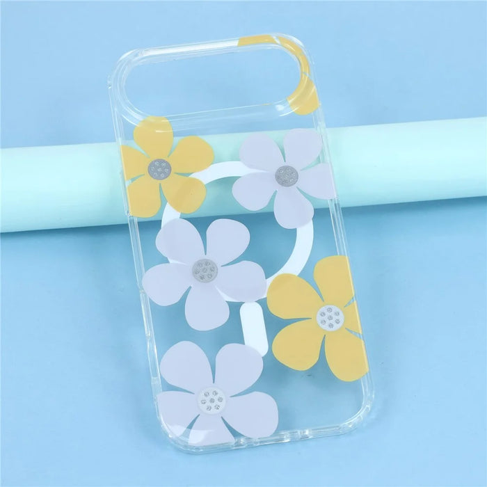 For iPhone Air Magnetic Case IMD Flower Pattern TPU + PC Clear Back Phone Cover - Style B - 6