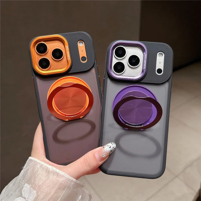 For iPhone 17 Pro Case Compatible with MagSafe Rotating Kickstand Skin Touch PC TPU Phone Cover - Orange - 6