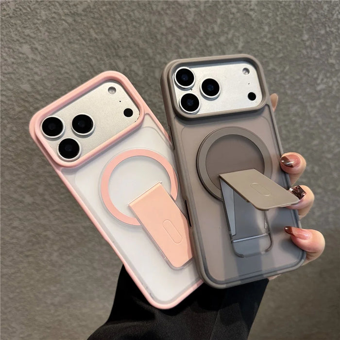 For iPhone 17 Pro Max Case Compatible with MagSafe Foldable Kickstand Skin Touch PC TPU Phone Cover - Orange - 5