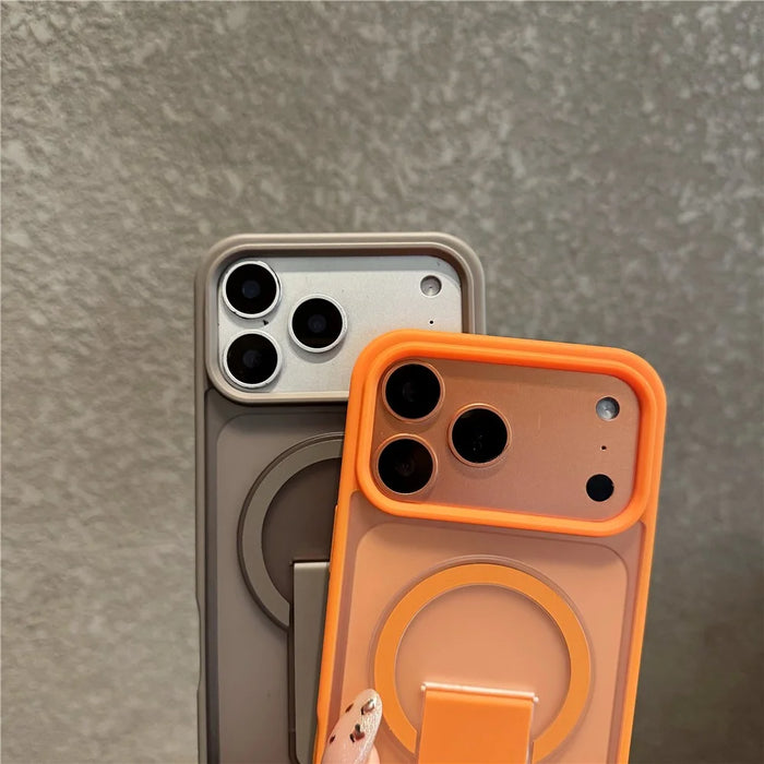 For iPhone 17 Pro Max Case Compatible with MagSafe Foldable Kickstand Skin Touch PC TPU Phone Cover - Orange - 7