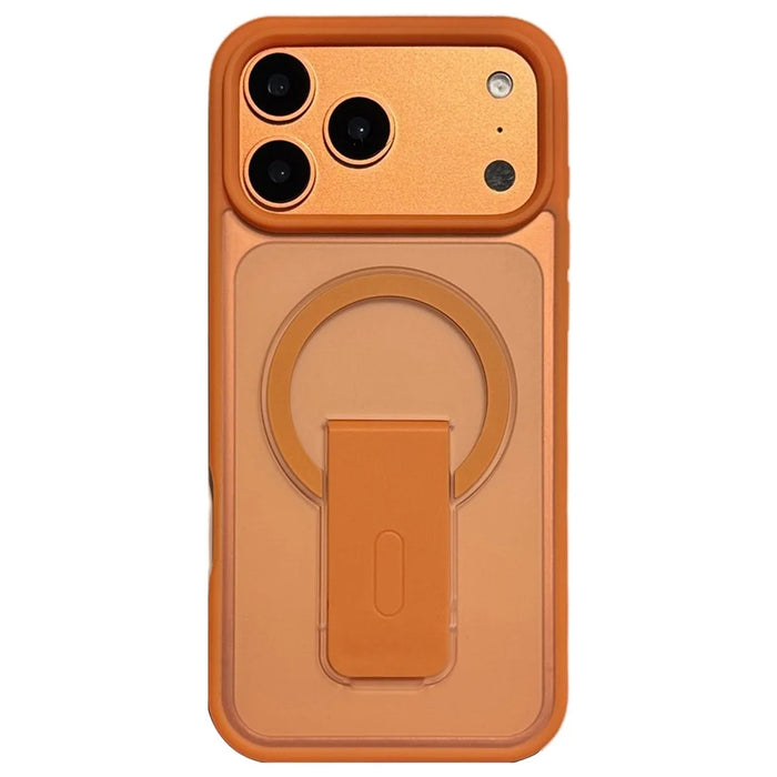 For iPhone 17 Pro Case Compatible with MagSafe Foldable Kickstand Skin Touch PC TPU Phone Cover - Orange - 1