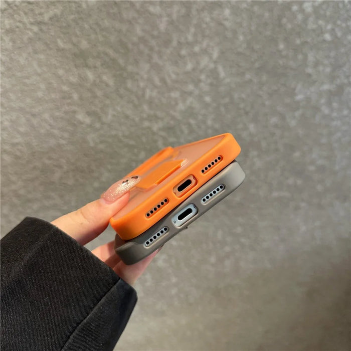 For iPhone 17 Pro Case Compatible with MagSafe Foldable Kickstand Skin Touch PC TPU Phone Cover - Orange - 6