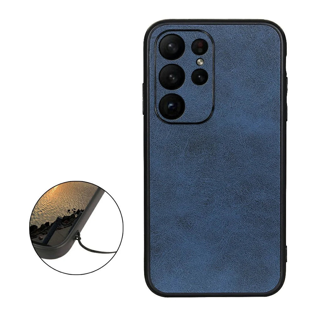 For Samsung Galaxy S23 Ultra Hard PC+TPU+PU Leather Mobile Phone Case Cowhide Texture Dustproof Anti-Scratch Phone Cover - Blue - 2