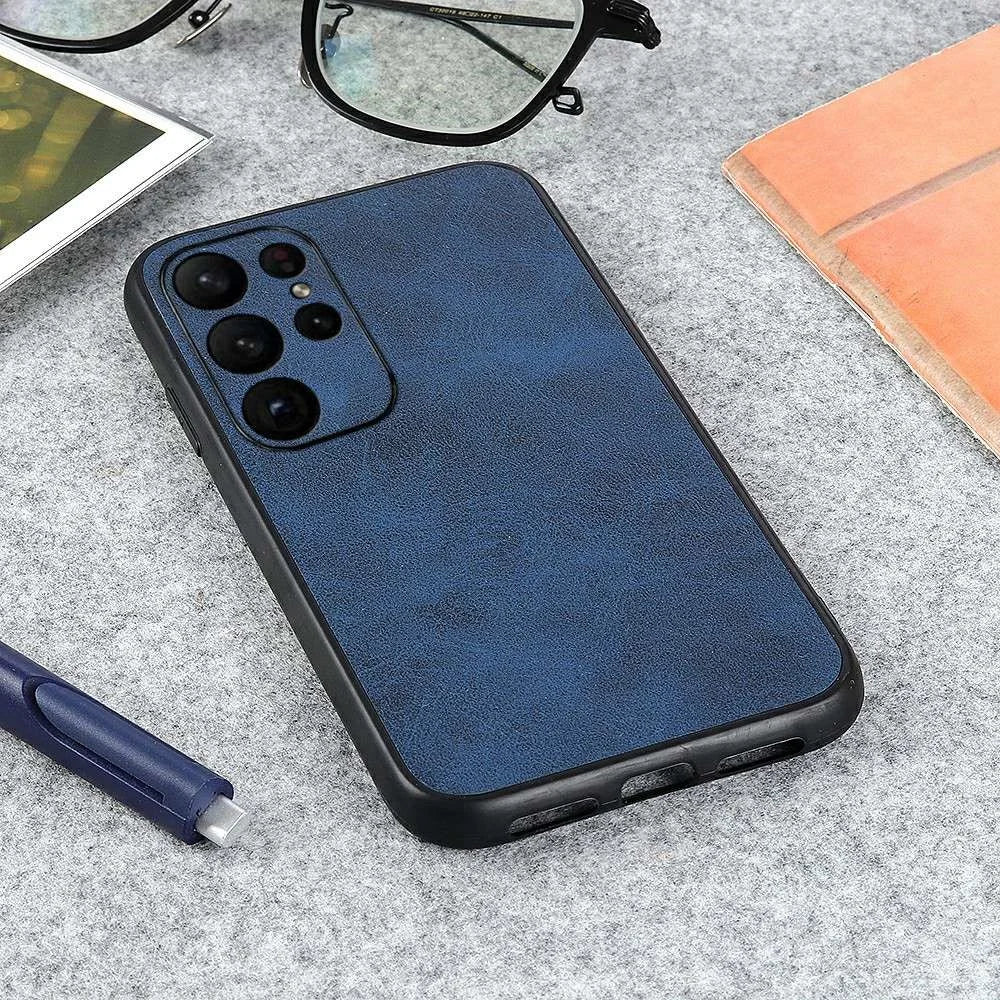 For Samsung Galaxy S23 Ultra Hard PC+TPU+PU Leather Mobile Phone Case Cowhide Texture Dustproof Anti-Scratch Phone Cover - Blue - 3