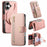 For iPhone 17 Magnetic Leather Case with Detachable RFID Blocking Zipper Wallet Cover - Pink - 1