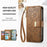 For Oukitel C62 Case Floral Leaf Pattern Multi Card Slots Zipper Leather Phone Cover with Wrist Strap - Brown - 5