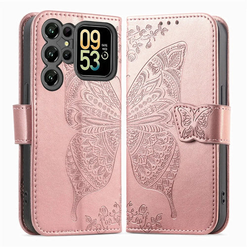 For Oukitel C62 Case with Strap Butterfly Pattern PU Leather Wallet Phone Cover - Rose Gold - 1
