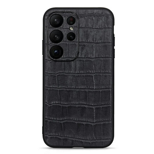 For Samsung Galaxy S23 Ultra Genuine Leather Crocodile Texture Phone Case Drop-proof Cell Phone Back Cover - Black - 1