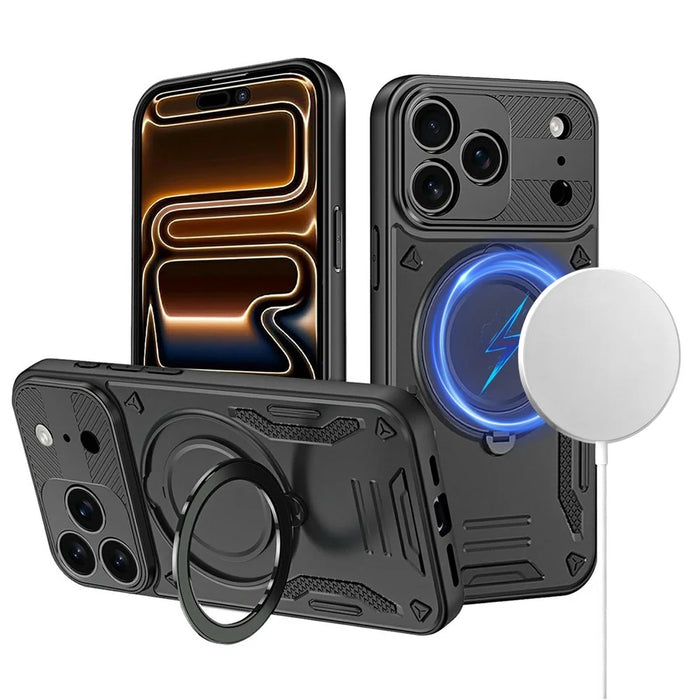 For iPhone 17 Pro Max Case Compatible with MagSafe Shockproof TPU + PC Phone Back Cover with Kickstand - Black - 1