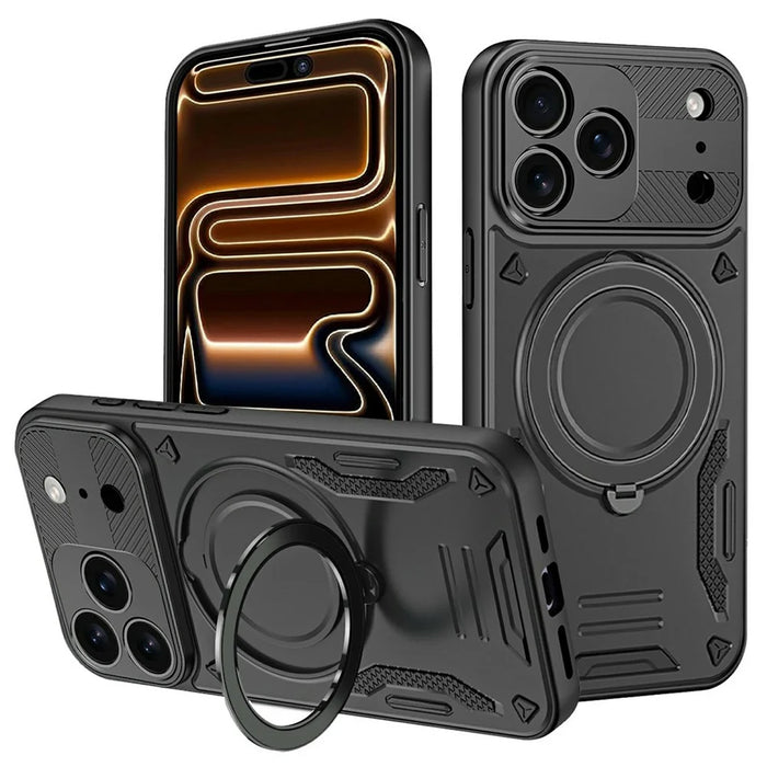 For iPhone 17 Pro Max Case Compatible with MagSafe Shockproof TPU + PC Phone Back Cover with Kickstand - Black - 2