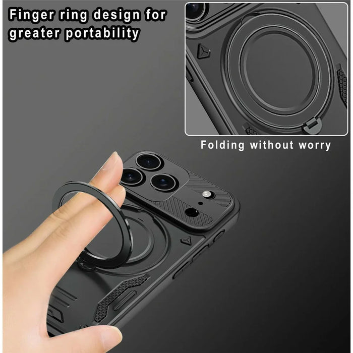 For iPhone 17 Pro Max Case Compatible with MagSafe Shockproof TPU + PC Phone Back Cover with Kickstand - Black - 6