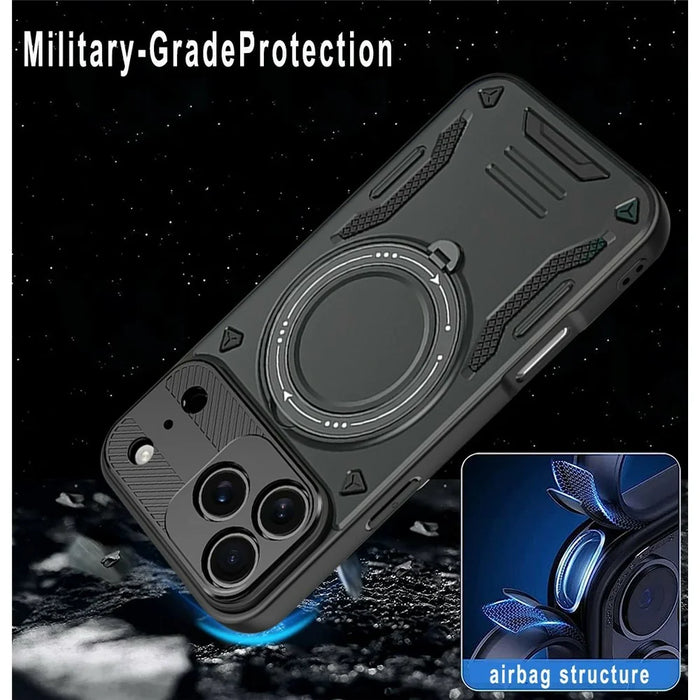 For iPhone 17 Pro Max Case Compatible with MagSafe Shockproof TPU + PC Phone Back Cover with Kickstand - Black - 7