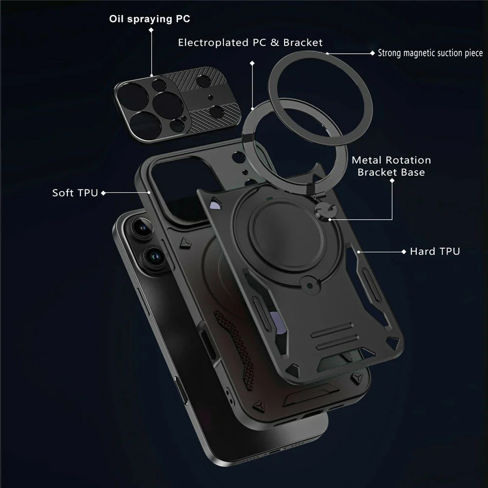 For iPhone 17 Pro Case Compatible with MagSafe Shockproof TPU + PC Phone Back Cover with Kickstand - Black - 4