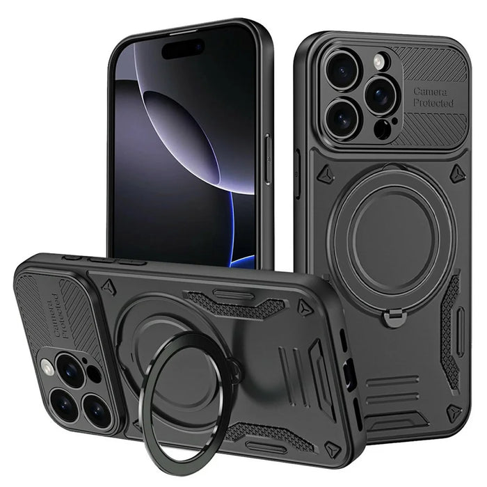 For iPhone 16 Pro Max Case Compatible with MagSafe Shockproof TPU + PC Phone Back Cover with Kickstand - Black - 1