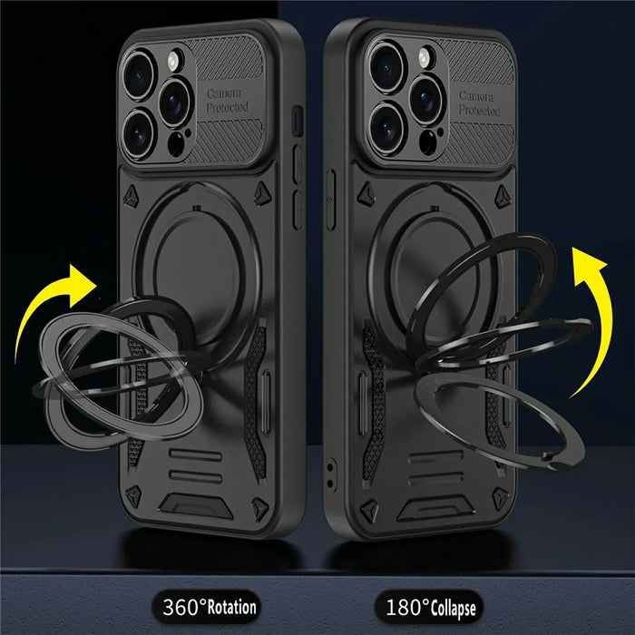 For iPhone 16 Pro Max Case Compatible with MagSafe Shockproof TPU + PC Phone Back Cover with Kickstand - Black - 2