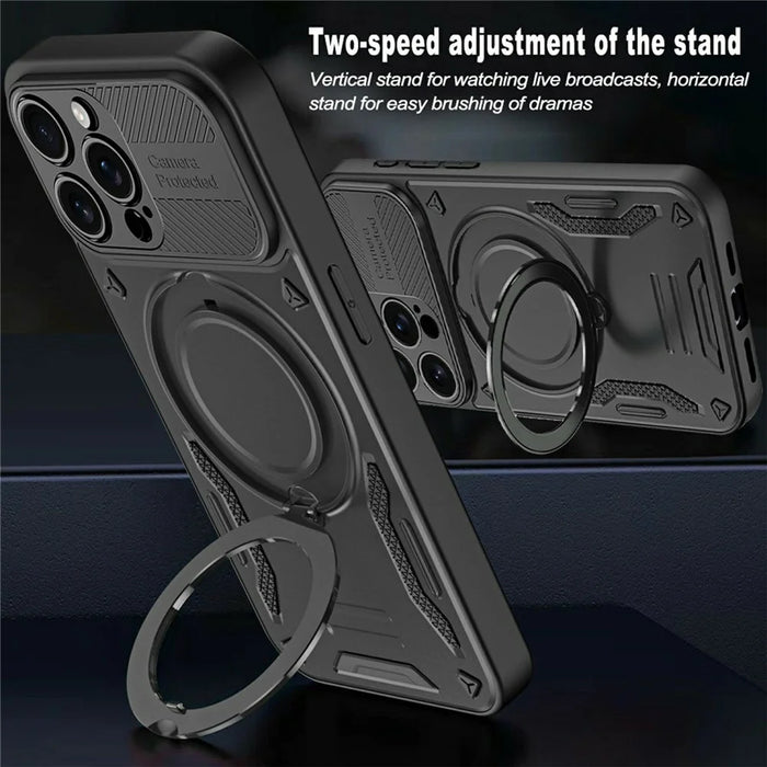 For iPhone 16 Pro Max Case Compatible with MagSafe Shockproof TPU + PC Phone Back Cover with Kickstand - Black - 3