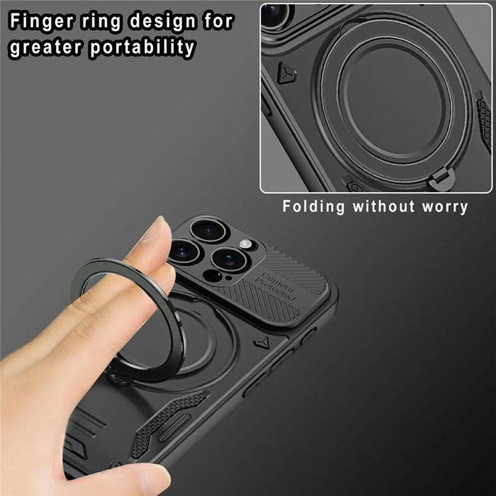 For iPhone 16 Pro Max Case Compatible with MagSafe Shockproof TPU + PC Phone Back Cover with Kickstand - Black - 4