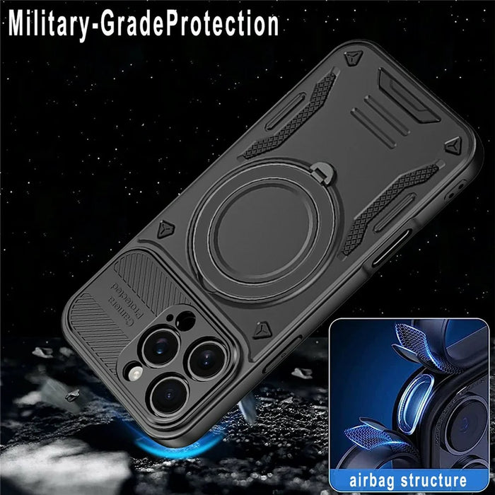 For iPhone 16 Pro Max Case Compatible with MagSafe Shockproof TPU + PC Phone Back Cover with Kickstand - Black - 5