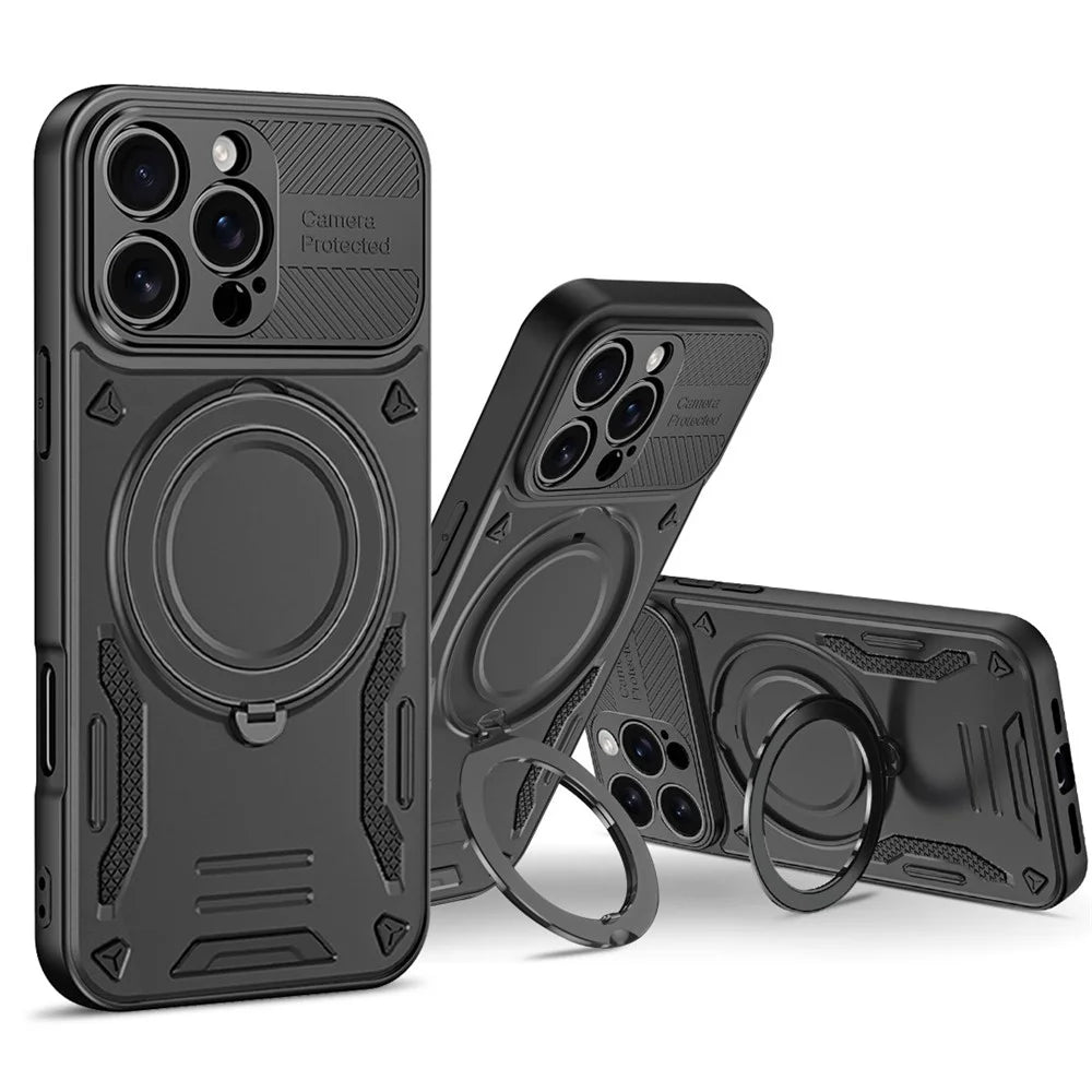 For iPhone 16 Pro Case Compatible with MagSafe Shockproof TPU + PC Phone Back Cover with Kickstand - Black - 2
