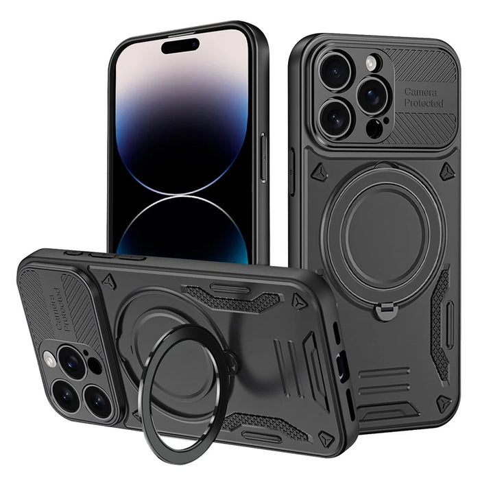 For iPhone 14 Pro Max Case Compatible with MagSafe Shockproof TPU + PC Phone Back Cover with Kickstand - Black - 1