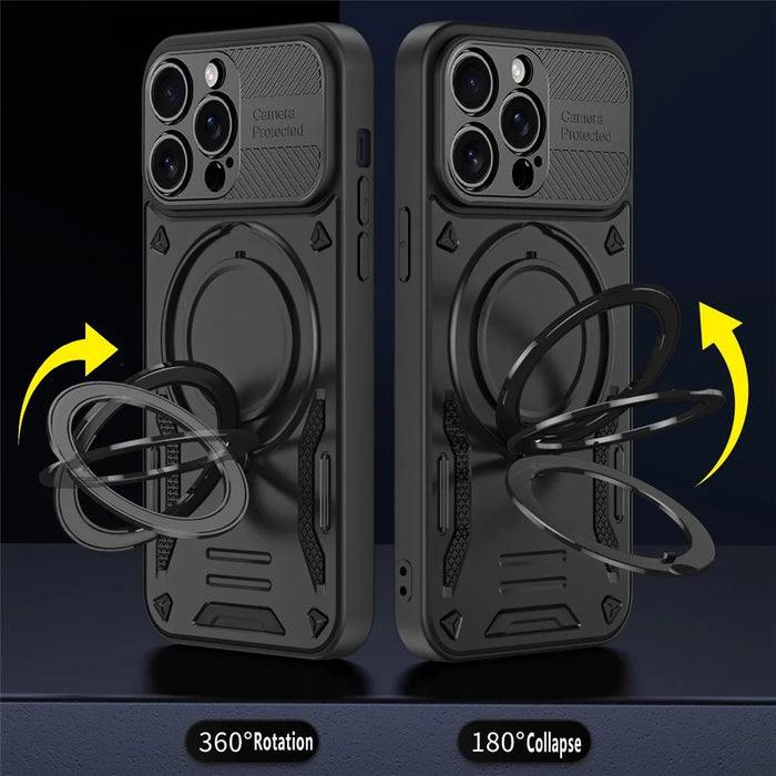 For iPhone 14 Pro Max Case Compatible with MagSafe Shockproof TPU + PC Phone Back Cover with Kickstand - Black - 2