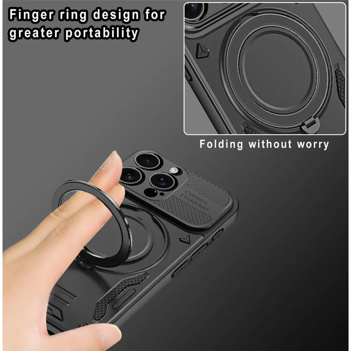 For iPhone 14 Pro Max Case Compatible with MagSafe Shockproof TPU + PC Phone Back Cover with Kickstand - Black - 4