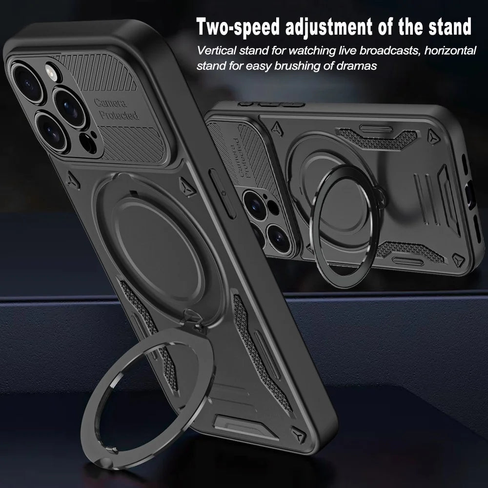 For iPhone 14 Pro Case Compatible with MagSafe Shockproof TPU + PC Phone Back Cover with Kickstand - Black - 3