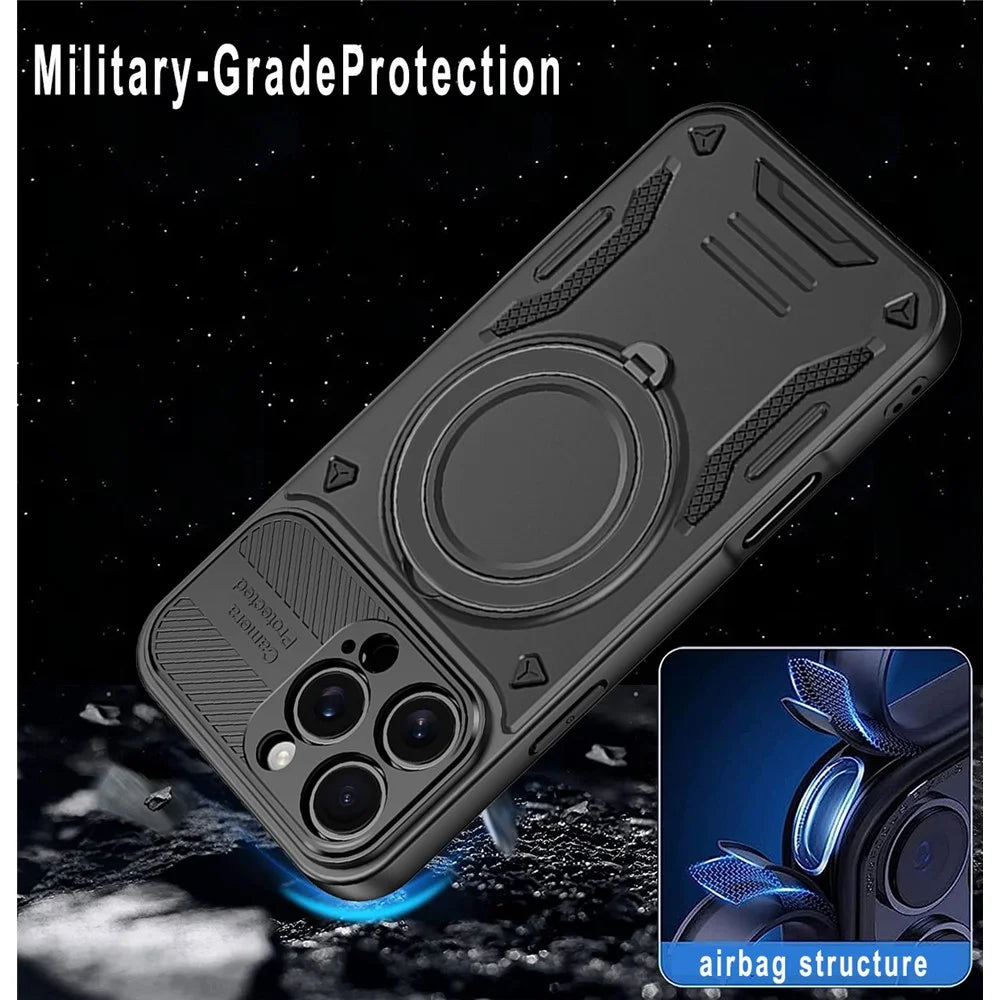 For iPhone 13 Pro Case Compatible with MagSafe Shockproof TPU + PC Phone Back Cover with Kickstand - Black - 5