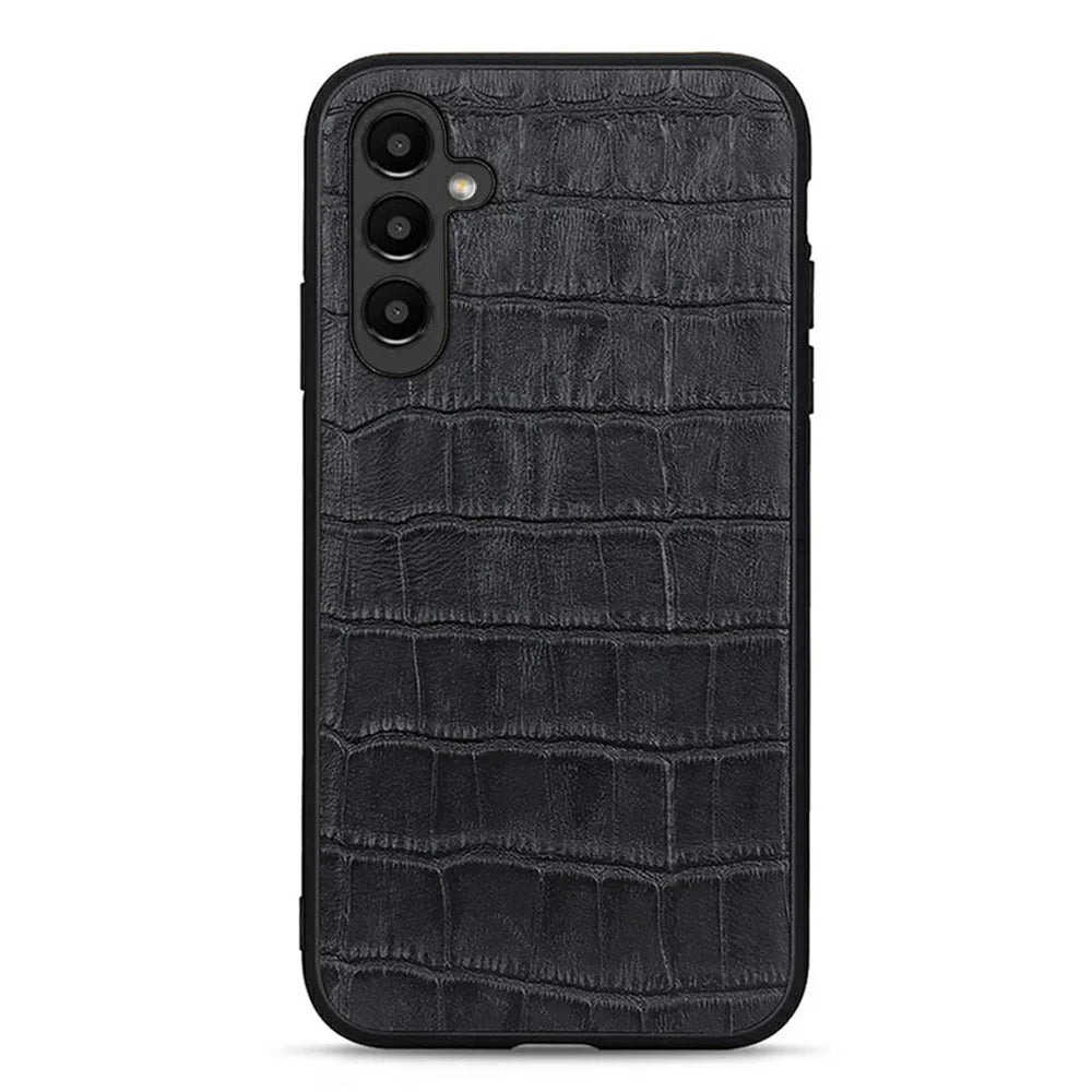 Drop-proof Cell Phone Cover For Samsung Galaxy A14 5G / A14 4G , Genuine Leather Crocodile Texture Protective Phone Case - Black - 1