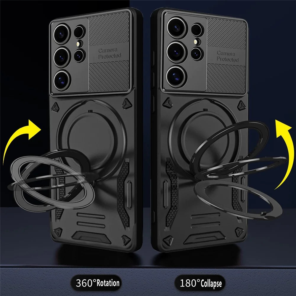 For Samsung Galaxy S24 Ultra Magnetic Case Shockproof TPU + PC Phone Back Cover with Kickstand - Black - 3