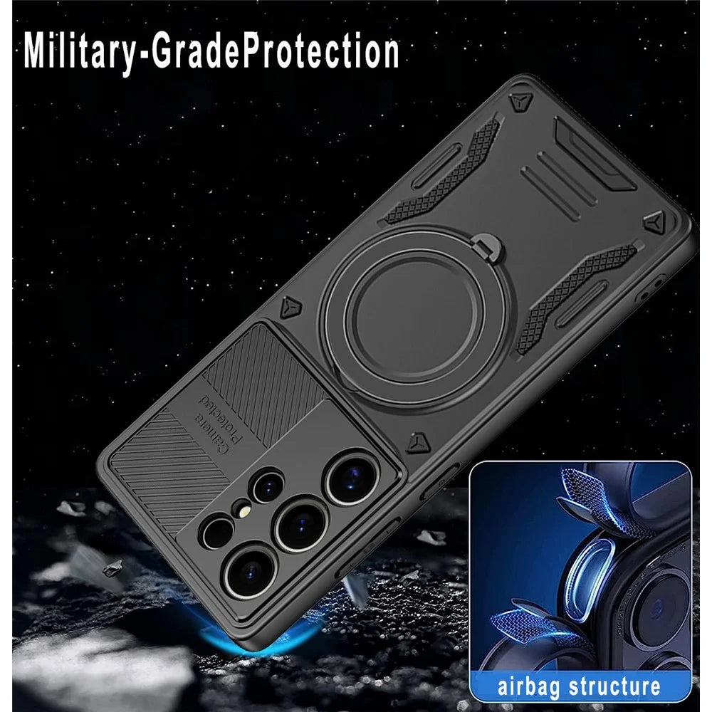 For Samsung Galaxy S24 Ultra Magnetic Case Shockproof TPU + PC Phone Back Cover with Kickstand - Black - 5