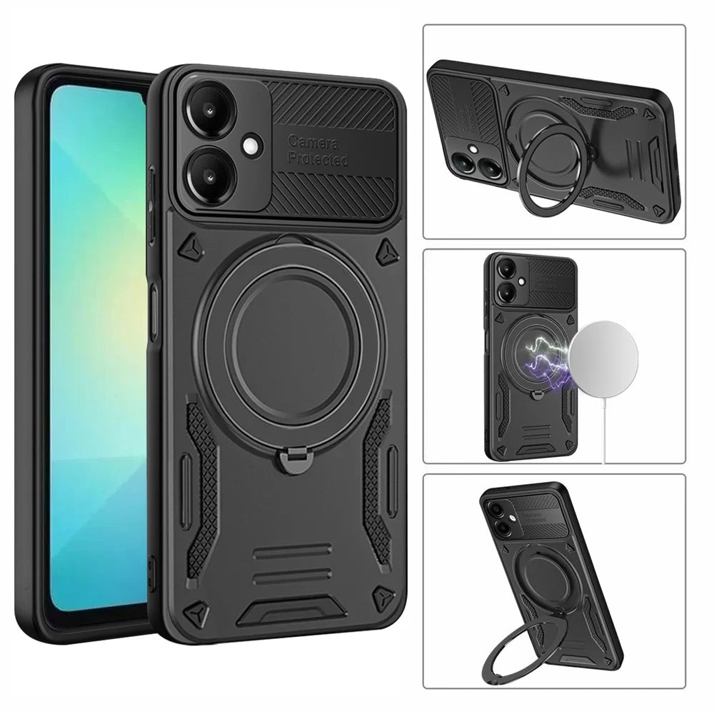 Phone Case for Samsung Galaxy A06 5G  /  A06 4G Magnetic Case Shockproof TPU + PC Phone Back Cover with Kickstand - Black - 2