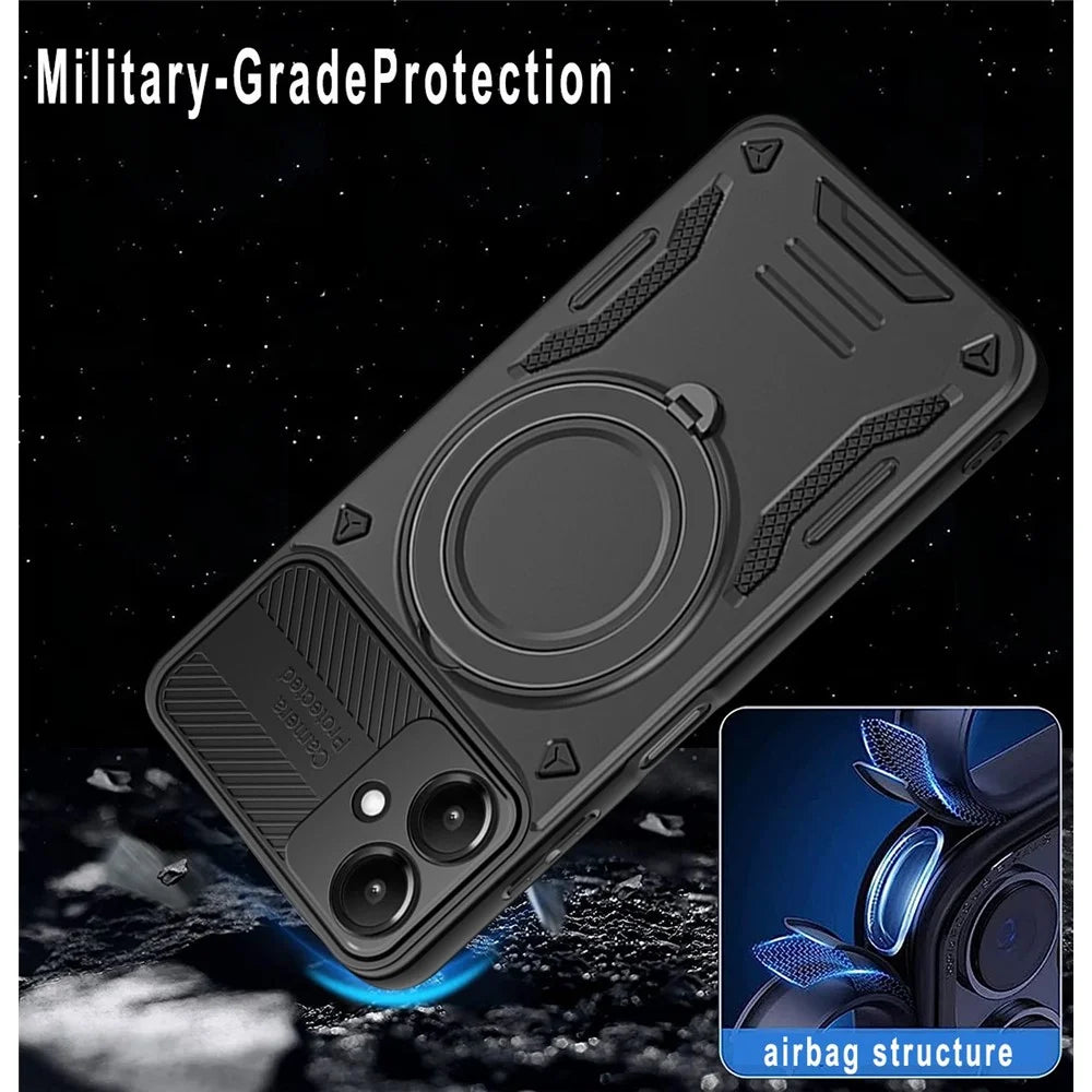 Phone Case for Samsung Galaxy A06 5G  /  A06 4G Magnetic Case Shockproof TPU + PC Phone Back Cover with Kickstand - Black - 5