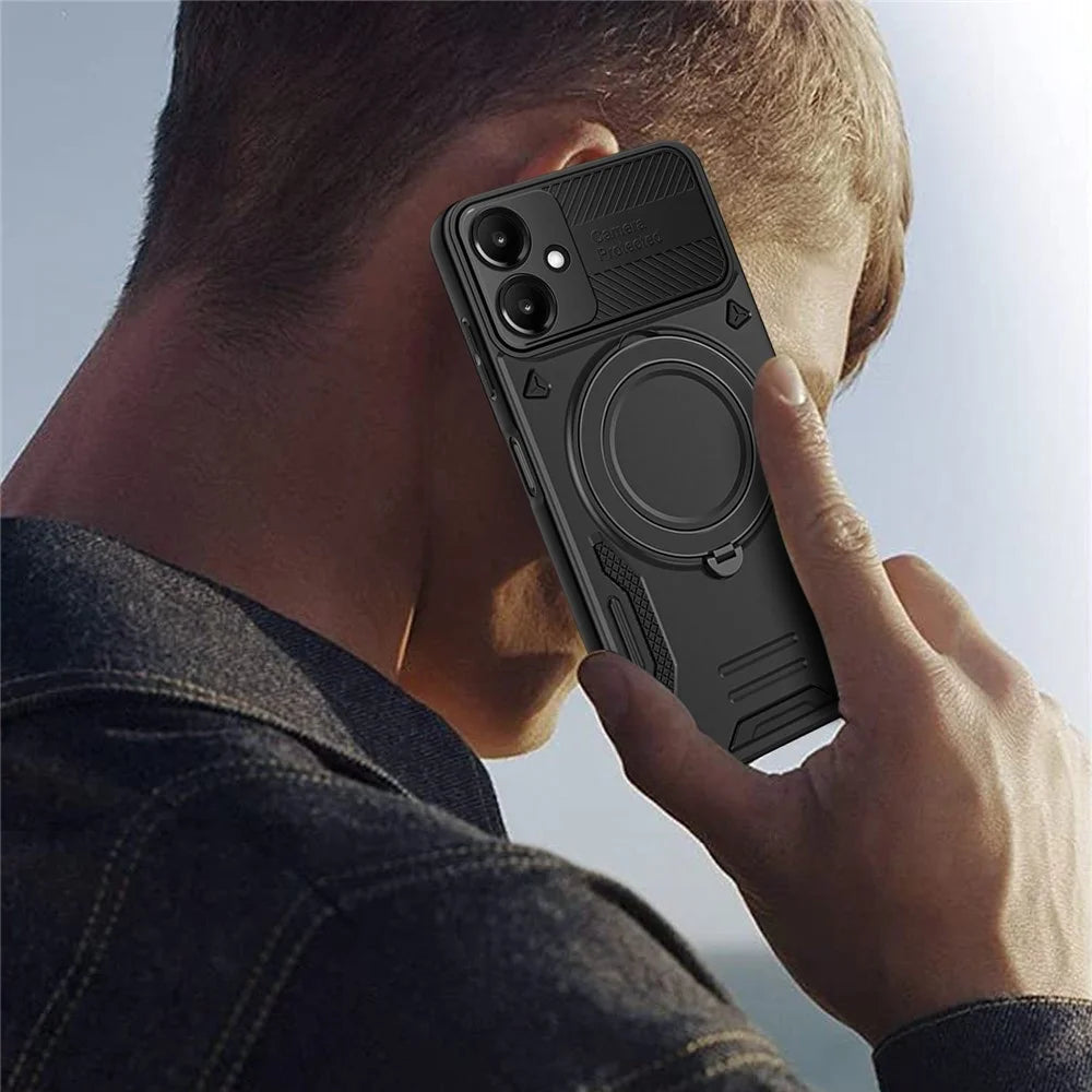Phone Case for Samsung Galaxy A06 5G  /  A06 4G Magnetic Case Shockproof TPU + PC Phone Back Cover with Kickstand - Black - 7